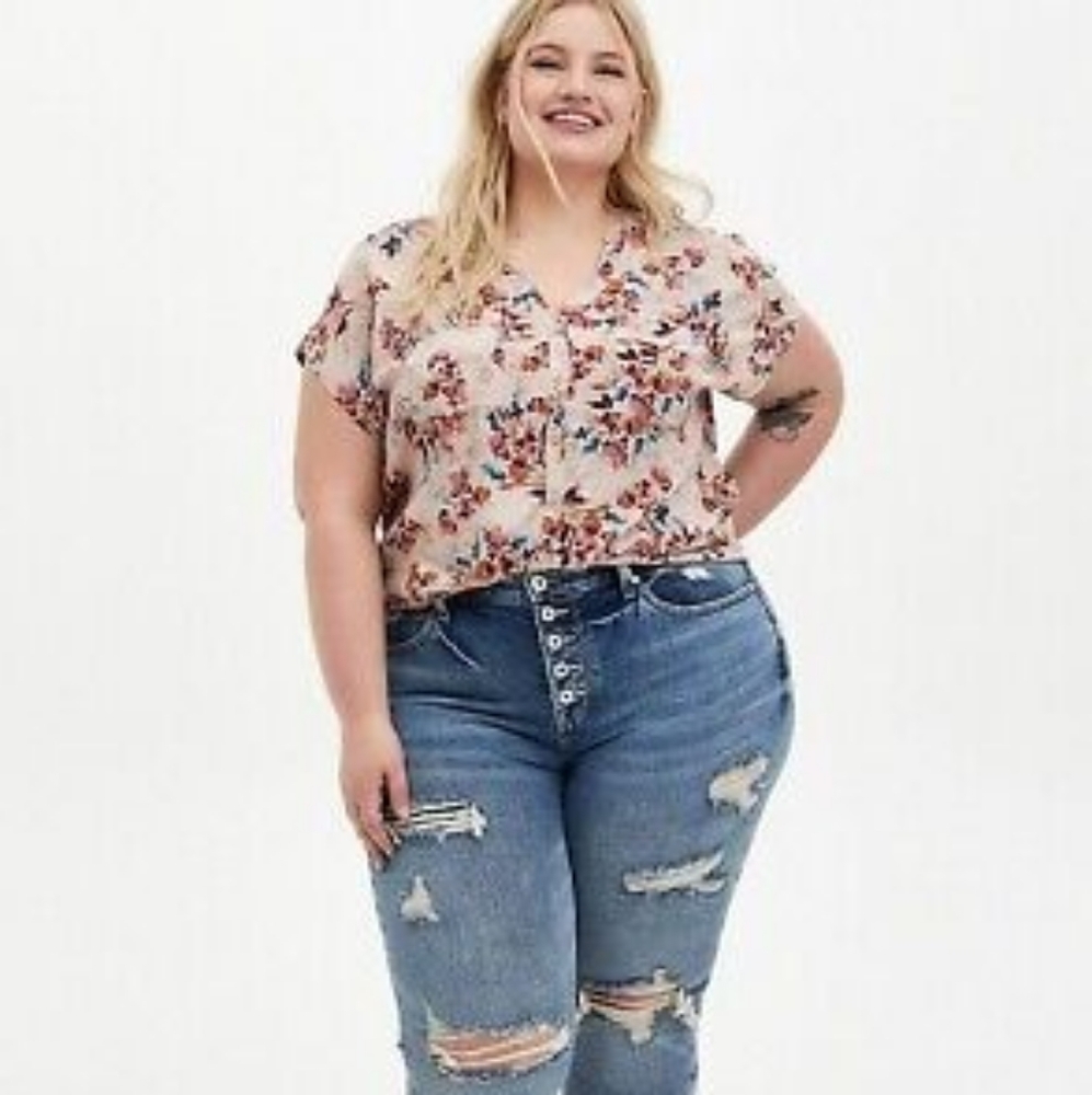Torrid Challis Button-front Dolman Short-sleeved Top